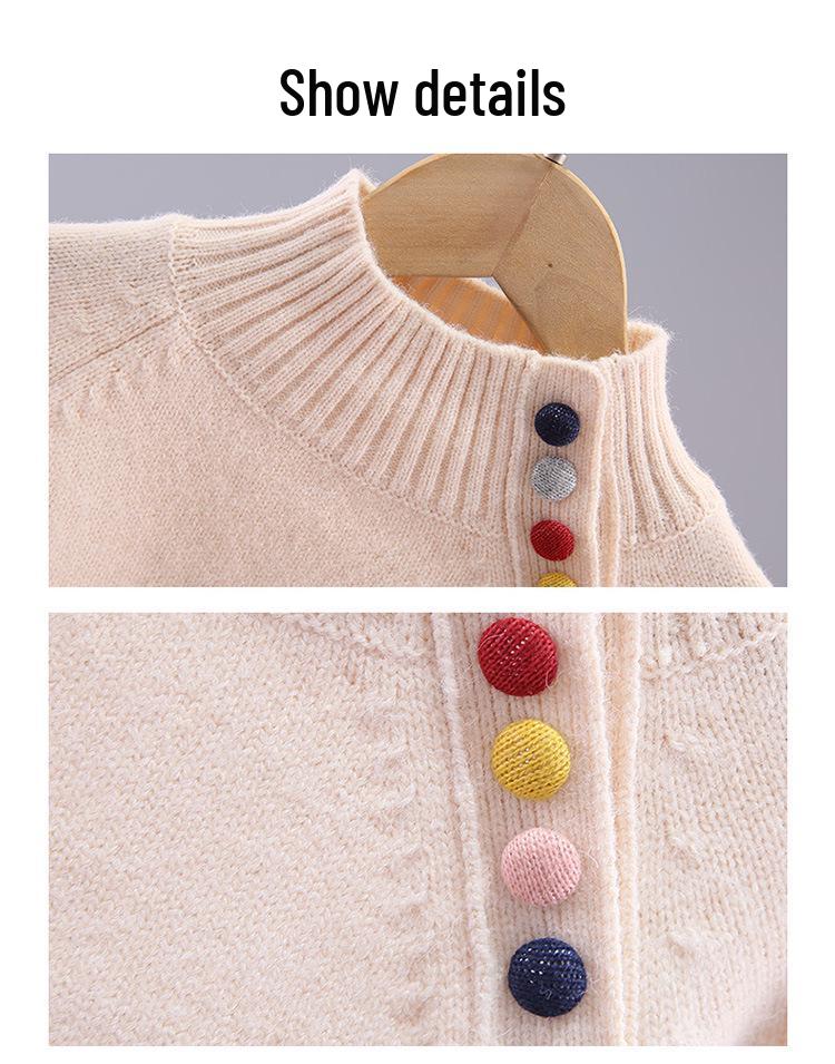 Pulover Tricotat la Modă pentru Fete cu Gât Mediu-Înalt - Stil Toamnă/Iarnă, Top de Bază Îngroșat pentru Copii Mijlocii și Mari