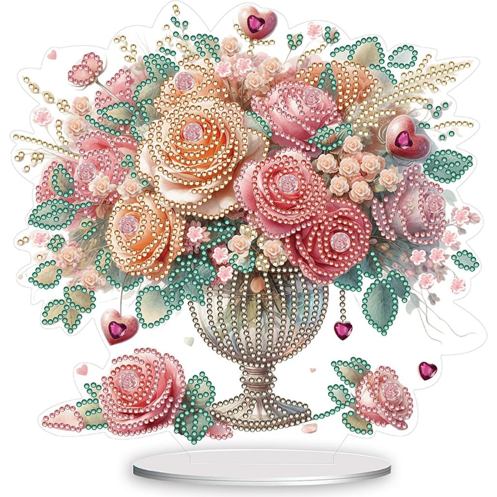 2D/Flat Rose Vase DIY Diamond Painting Desktop Decorations Double-Sided Printed Single-Side Drill for Home Office Desktop Decor