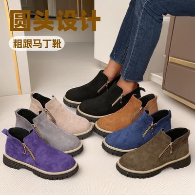 2025 New Round Head Thick Bottom Side Zipper Martin Boots Short Boots Autumn and Winter Large Size Foreign Trade Women's Short Boots