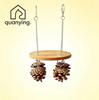 Natural Cork Pine Cone Parrot Swing Toy with Stainless Steel Hardware Hanging Wooden Perch Chew Stand Eases Anxiety for Budgie