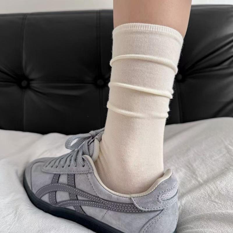 Ladies Spring and Summer Thin Flat Boneless Breathable Solid Color Tube Cotton Socks