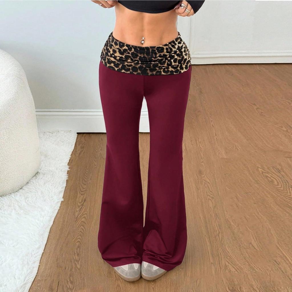 Women's Casual Bell Bottom Pants with Patchwork Print and Flared Legs for Everyday Wear