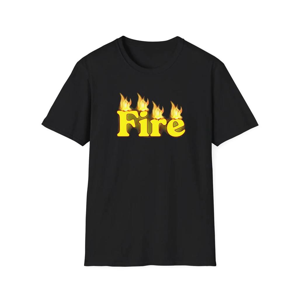 Fire T Shirt Flame Lettering Bold Streetwear 100 Cotton vintage Washed Soft Casual Slightly des