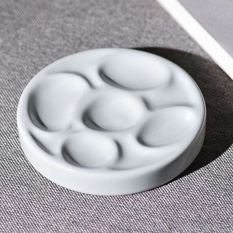 12cm Cute Round Ceramic Paint Palette Multi-Use Watercolor Dish Ink Mixing Tray for Artists Calligraphy 2cm Height