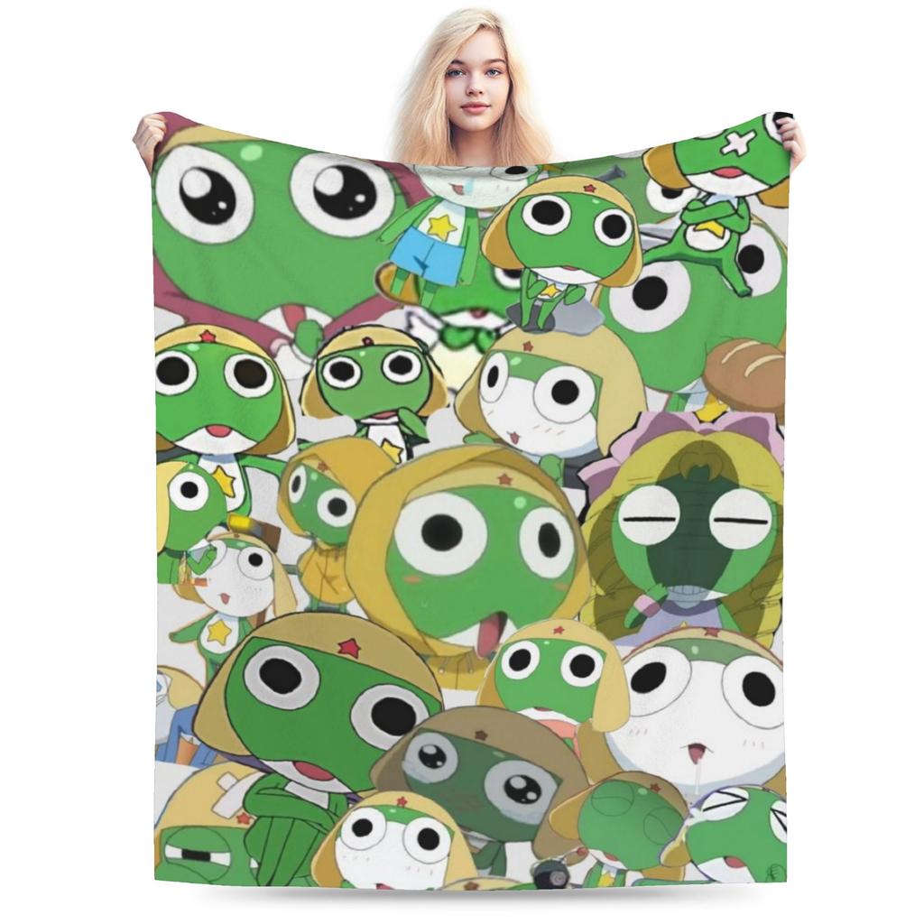 Super Soft Keroro Frog Cartoon Throw Blanket Premium Fleece Flannel Lightweight Bed Blanket Super Cozy Blankets All Season Use