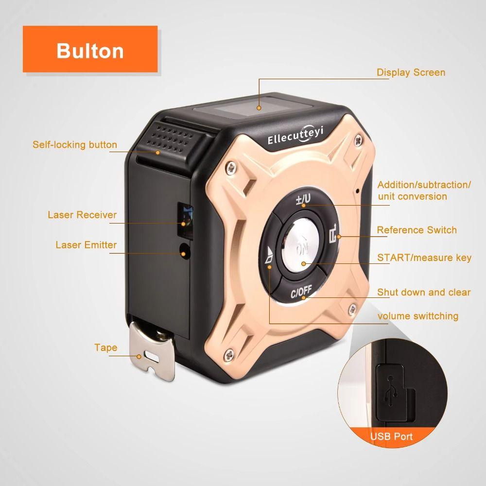 LCD Screen Digital Laser Tape Measure Stainless Steel Laser Measuring Tool  Construction