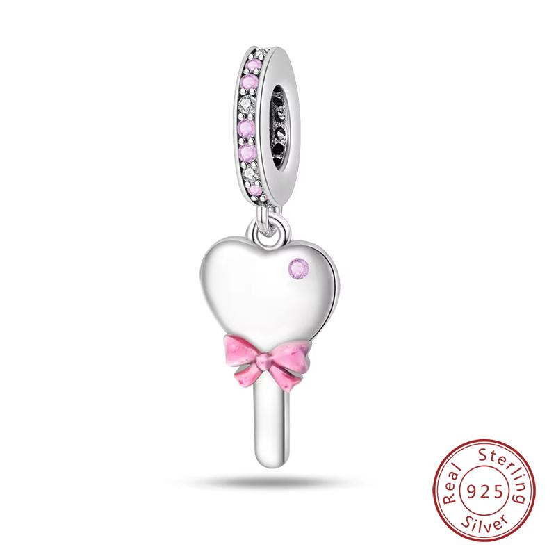 Sweet Romantic Princess Charms S925 Silver Pink Dress Lipstick High Heels Perfume Beads 3mm DIY Fine Jewelry Accessories