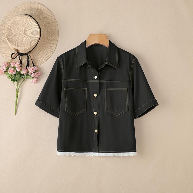 

ZANZEA Женская повседневная летняя блузка с отложным воротником и коротким рукавом 5XL чёрный