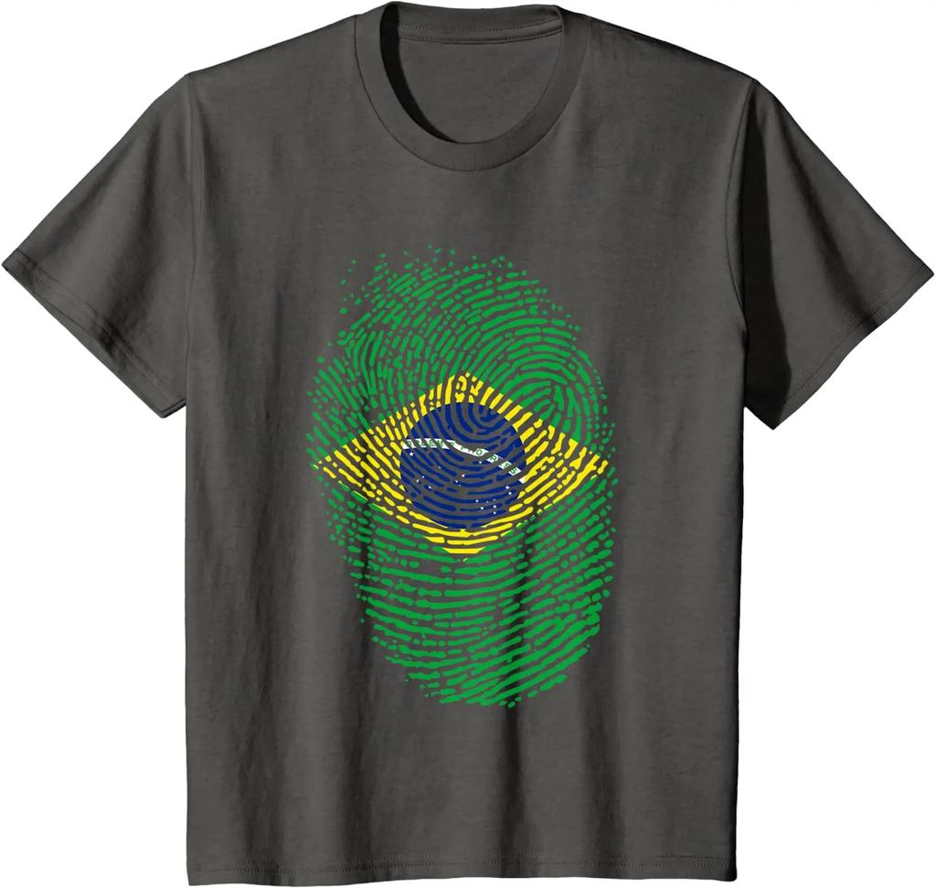 Patriotic Fingerprint Brazil Brazilian Flag Men TShirt Short Sleeve Casual ONeck  Shirts
