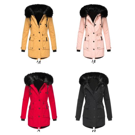 Cappotto Invernale con Cappuccio Pellicciato e Tasche Fodera in Peluche Taglia Larga Chiusura a Zip Coulisse Parka Antivento Mantenimento del Calore Capospalla Quotidiano per il Freddo