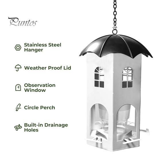 Metal Bird Feeder Squirrel-Proof House Design Bird Feeder Easy To Refill Hanging Feeder with Perch for Outdoor Backyard Garden Decor