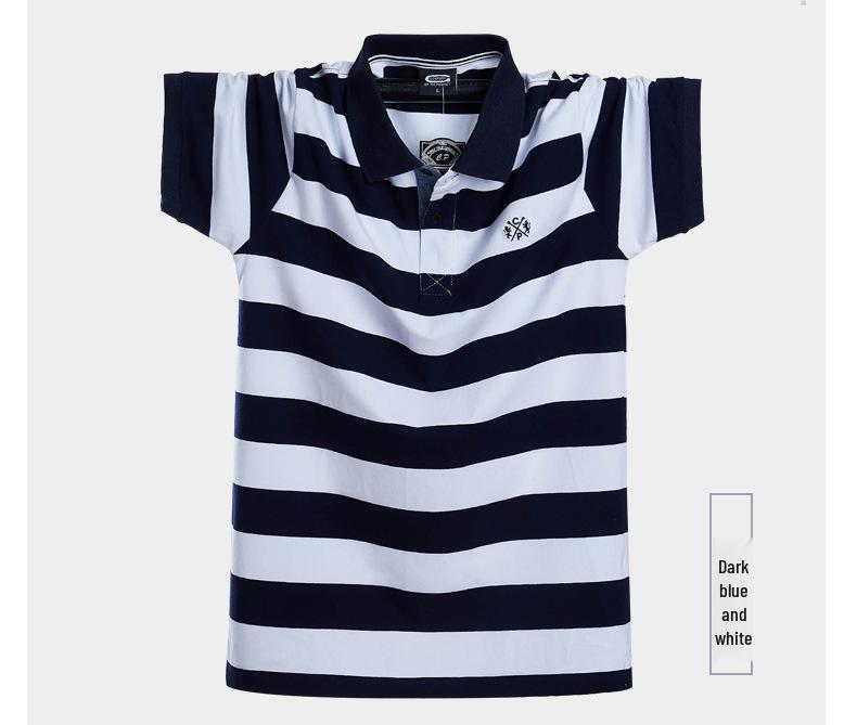 Men's 2025 Summer Striped Polo T-Shirt - Short Sleeve, Lapel, Loose Fit, Plus Size, Cotton