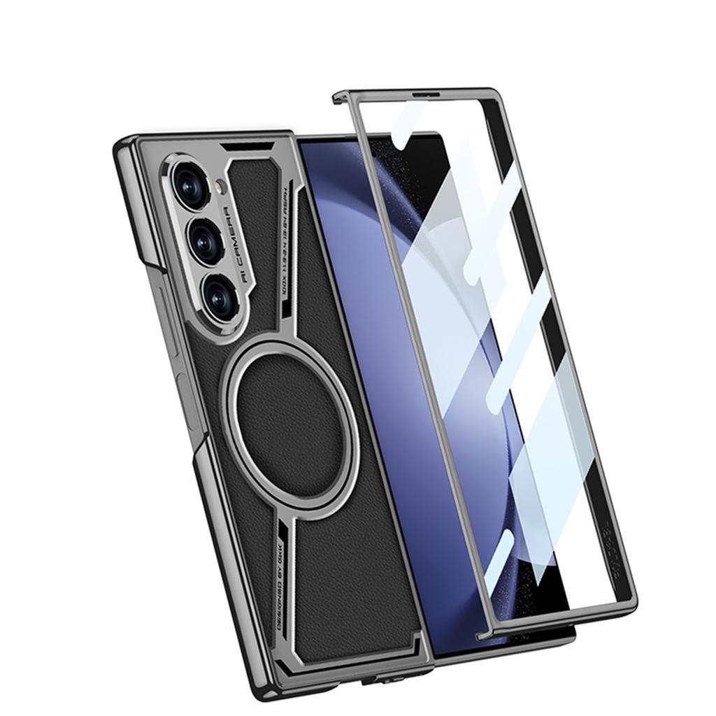 New Model Suitable for Samsung ZFold5 Folding Phone Case Magsafe Wireless Charging Z Shaped Leather Fold5 Leather Case