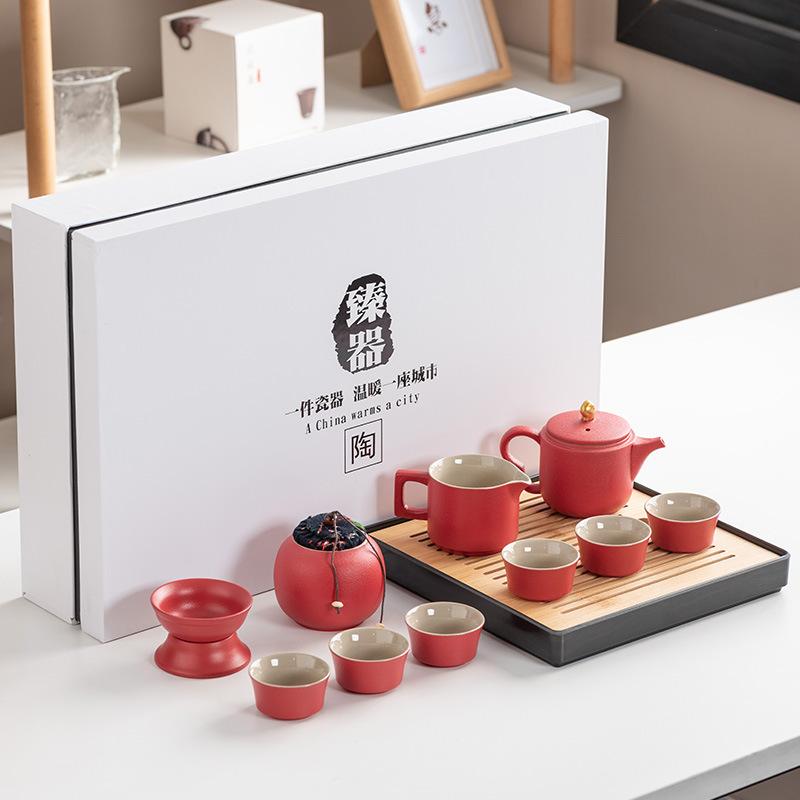 Black Pottery Kung Fu Tea Set Cover Bowl Teapot Tea Cup Tea Set Accessories Complete Tea Tray Business Gifts High-end Gift Box