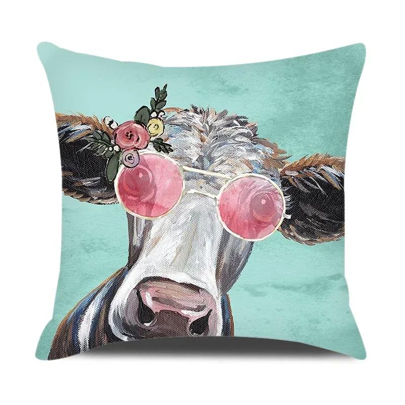 Watercolor Animals Cushion Cover 45X45Cm Cartoon Animals Portrait Printed Throw Pillow Cover Home Decorative Pillowcase For Sofa