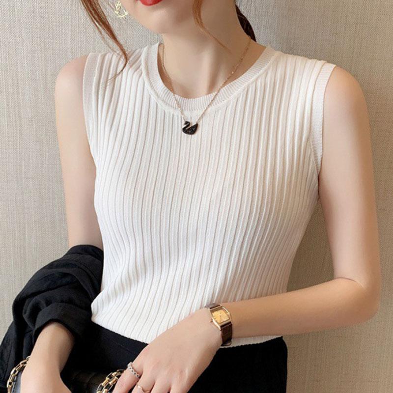 

Женский летний безрукавный топ с круглым вырезом, однотонный трикотажный повседневный жилет one size белый