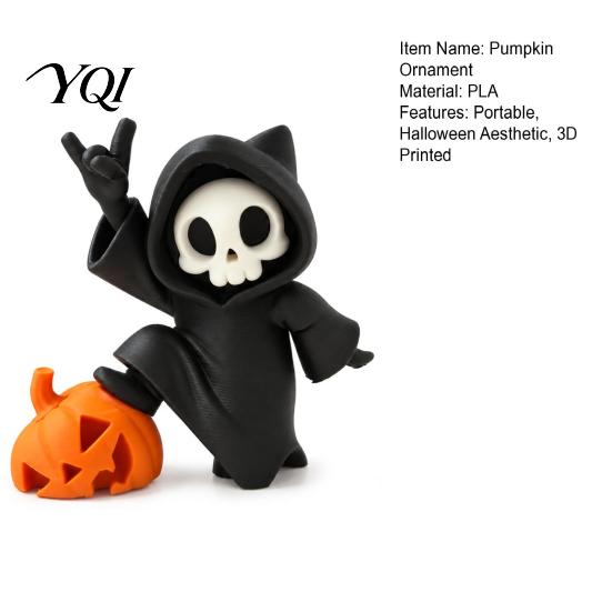 Compact Tabletop Display Piece Little Pumpkin Skull Ornament, 3D Printed Halloween Decor, Cute Desktop Decorative Props for Figurine Home Table