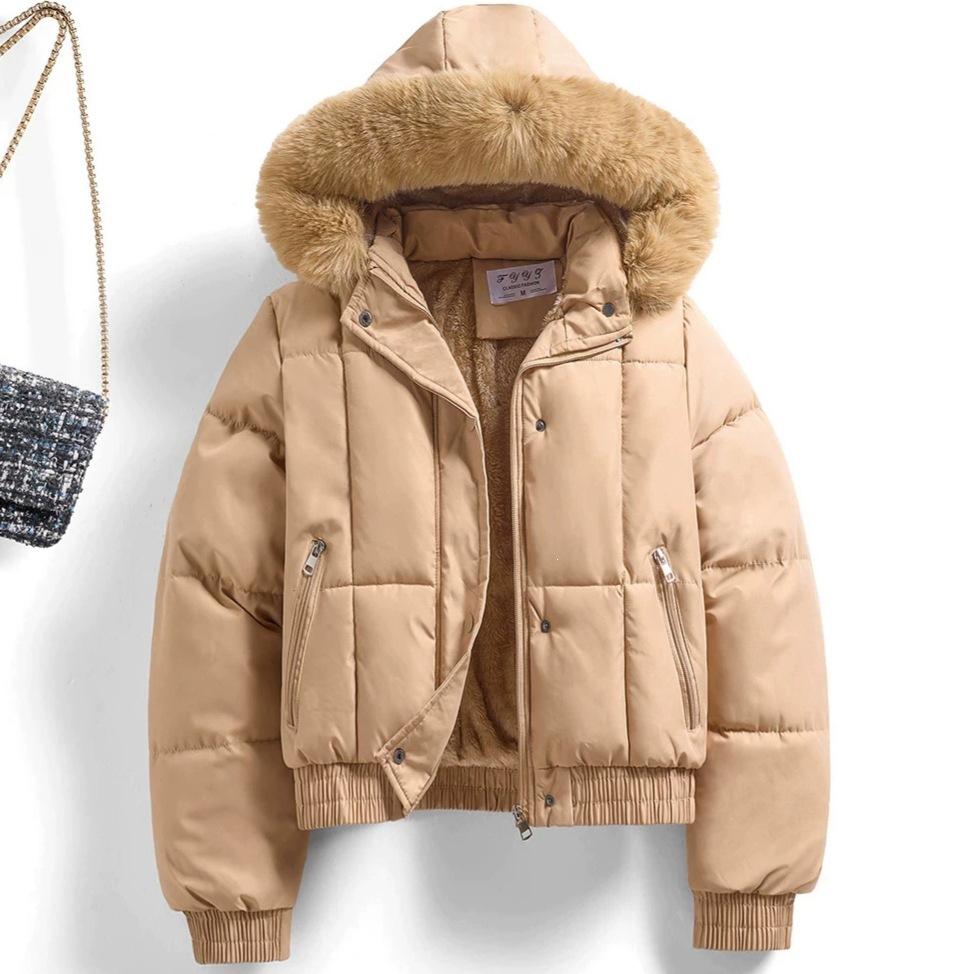 Women's short cotton-padded clothes, new winter loose and thickened hooded cotton-padded jackets, large fur collars, bread clothes, and jackets are tr