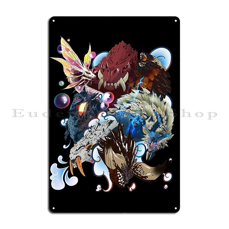 Monster Hunter World Spiel Lustiger Retro Charakter Legende s Vintage Metall Club Retro Benutzerdefinierte Kino Blechschild Poster