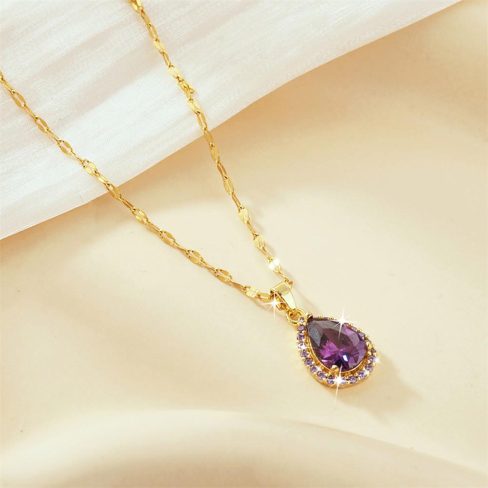 Collier Pendentif Zircon Goutte Violette - Design Simple et Polyvalent, Sans Décoloration