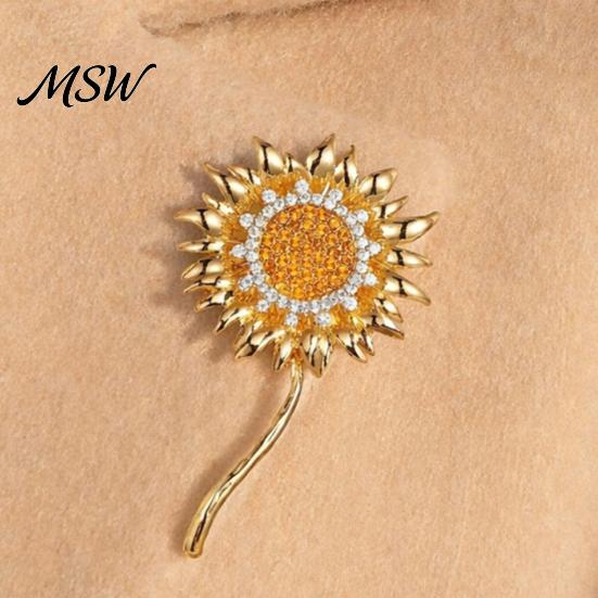 Golden Flower Brooch Rhinestone Sunflower Pin for Women, Lapel Suit Strong Buckle Dress Scarf Hat Bag Decoration, Clothing Accessory Gift Girls