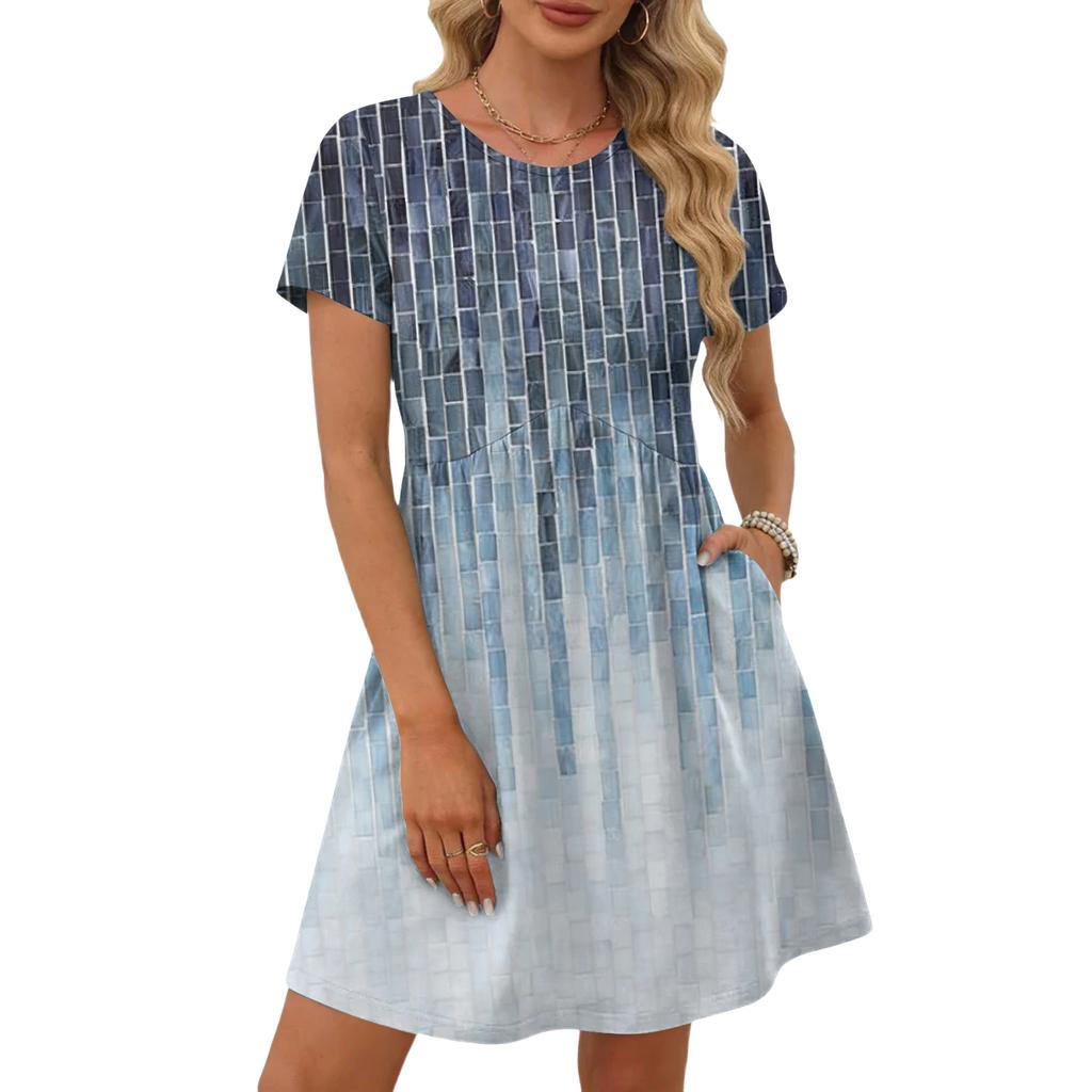 Dresses For Women Short Sleeve O Neck Casual Dresses Waist Maternity Dress With Pockets