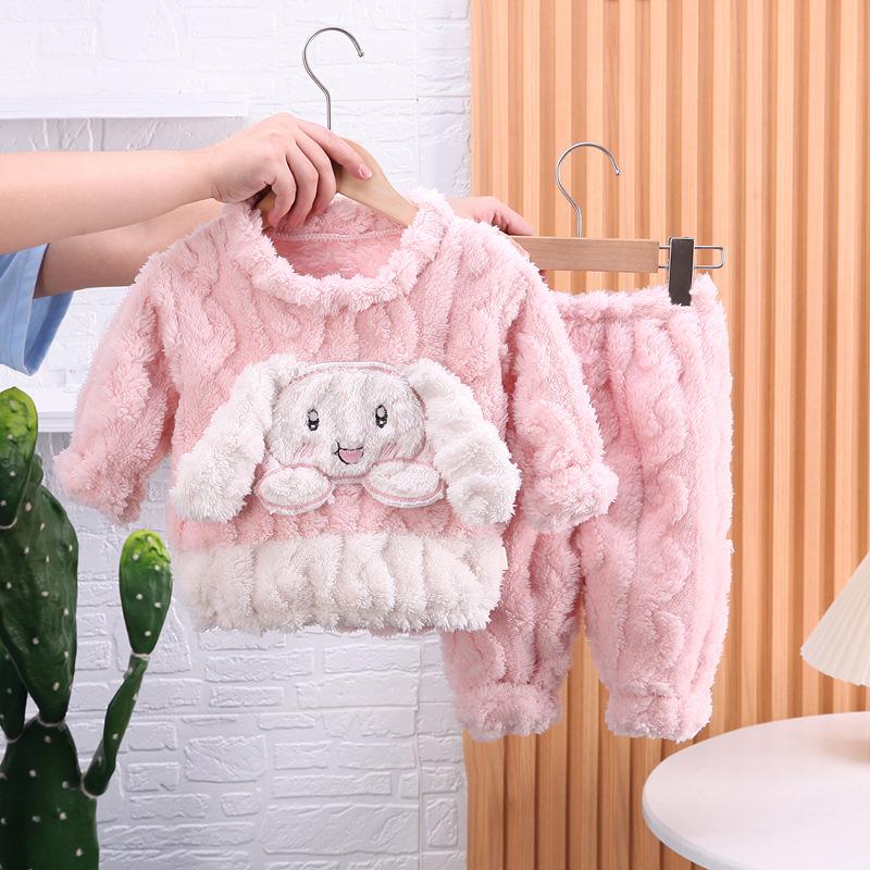 Zimní flanelový dívčí pyžamový set: Útulná bavlněná bunda a kalhoty pro věk 0-5 let