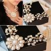Women's Fashion Elegant Faux Pearl  Rhinestone Flower Bib Collar Necklace Choker