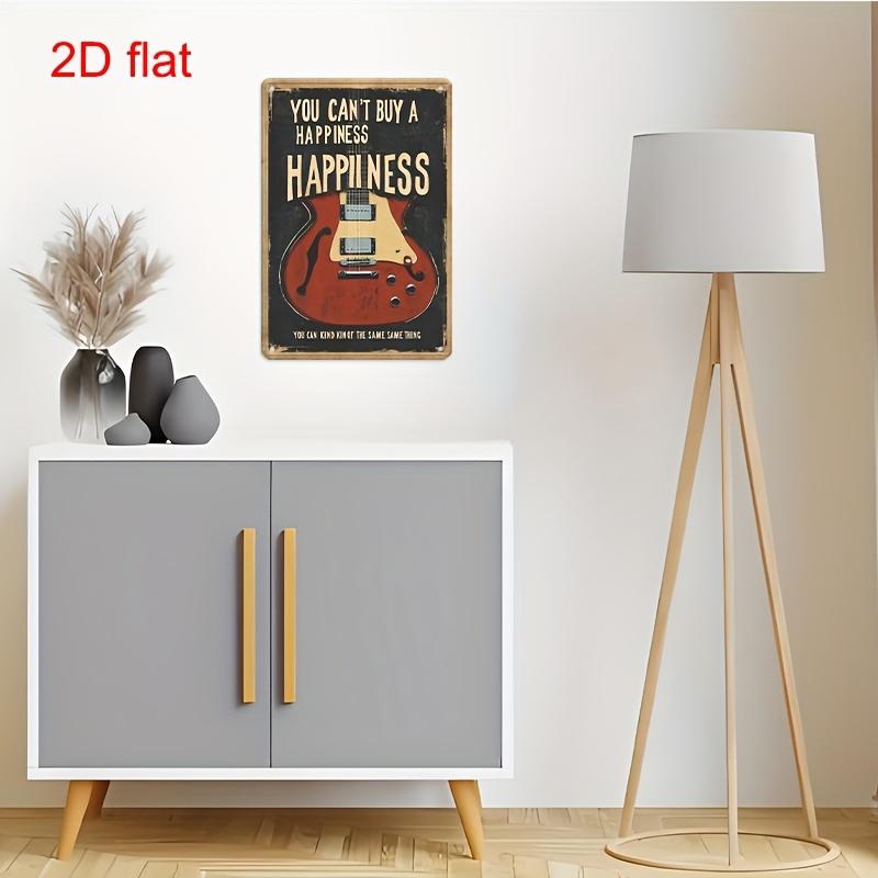 Vintage Metal Wall Sign - "You Can't Buy Happiness, Happiness" Guitar Design, Durable Pre-Drilled for Easy Hanging, Home Decor