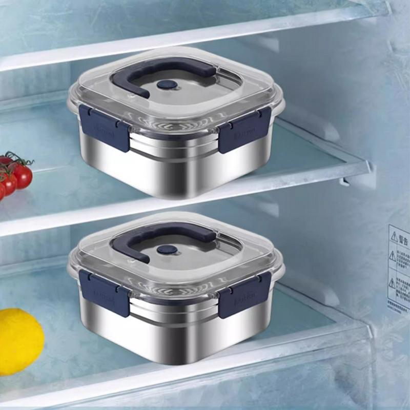 Large Capacity Stainless Steel Crisper With Handle Airtight Lid Leak-Proof Lunch Box Rectangular Fresh-Keeping Box Refrigerator