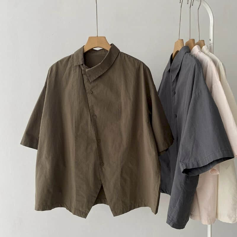 Shirts Women Vintage Short Sleeve Polo Neck Casual Summer Single Breasted Korean Style One Piece Blouse Women