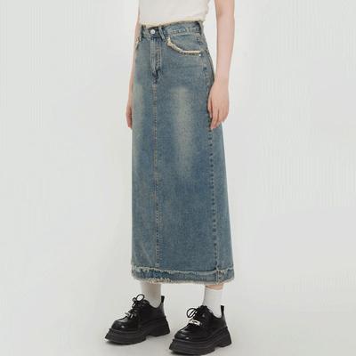 Elegant Women's Summer Design High Waist A-line Mid-length Skirt Loose Burlap Retro Package Hip Versatile Comfortable Fashion Denim Bustier Skirt