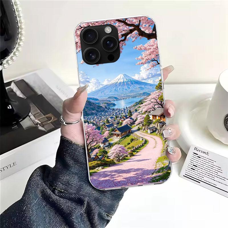 Japanese Cherry Mount Fuji Soft Phone Case For IPhone 11 17 Air 16E 16 Pro Max 15 + 14 Plus 13 Mini 12 Apple 7 SE 8 Fundas Coque