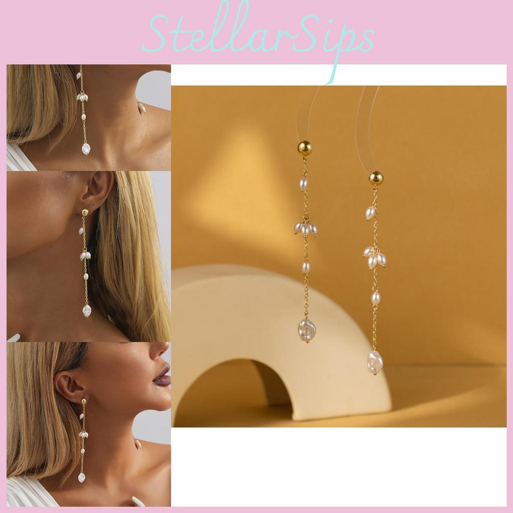 Stylish Chain Link Gold Plated Faux Pearl Earrings For Women Chic Street Style