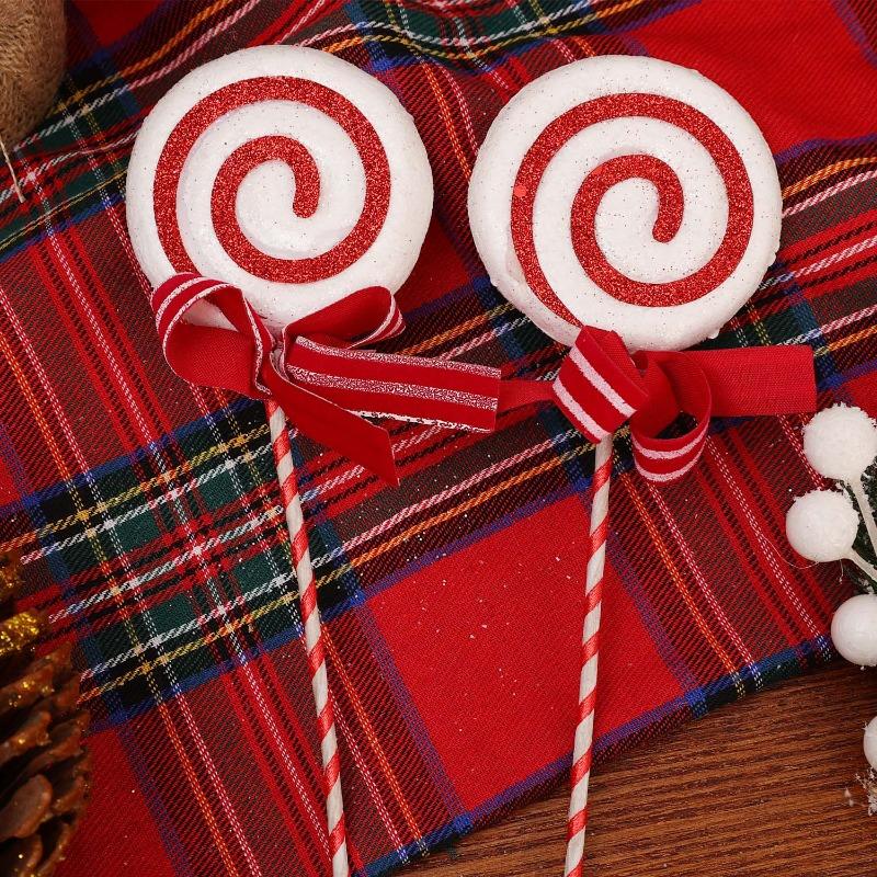 Christmas Lollipop Ornaments Plastic Glittery Candy Cane Xmas Tree Hanging Pendants Home Party Festival New Year Decors Gifts