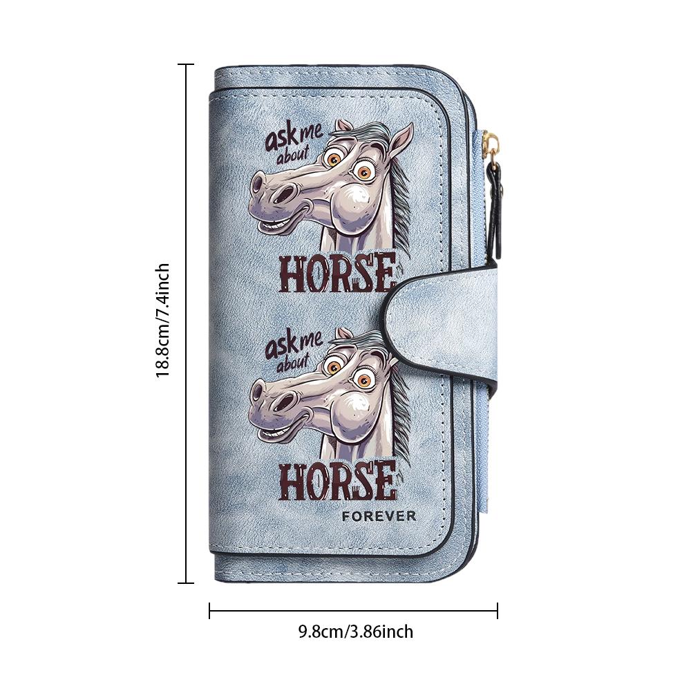 Funny Cartoon Horse Print Wallet Fashion Casual Large Capacity Long Purse for Women Men Daily Use Gift for Horse Lovers