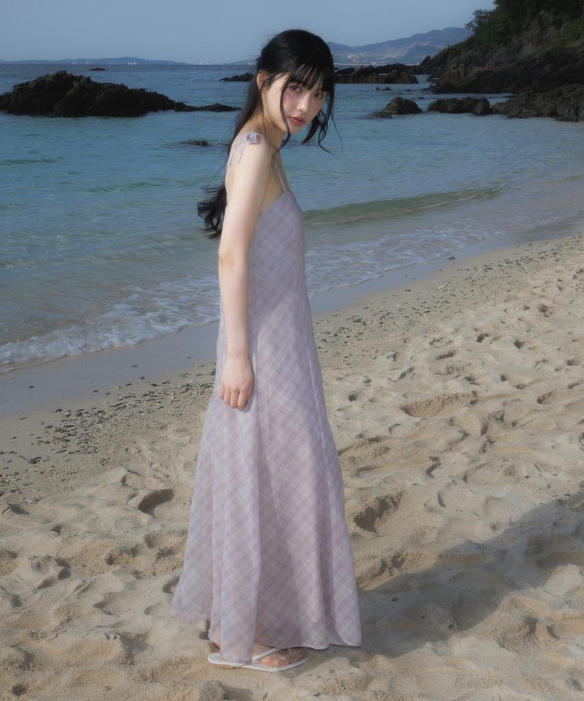 Rose Franz Sheer Grace Slim Long Dress [Pink]