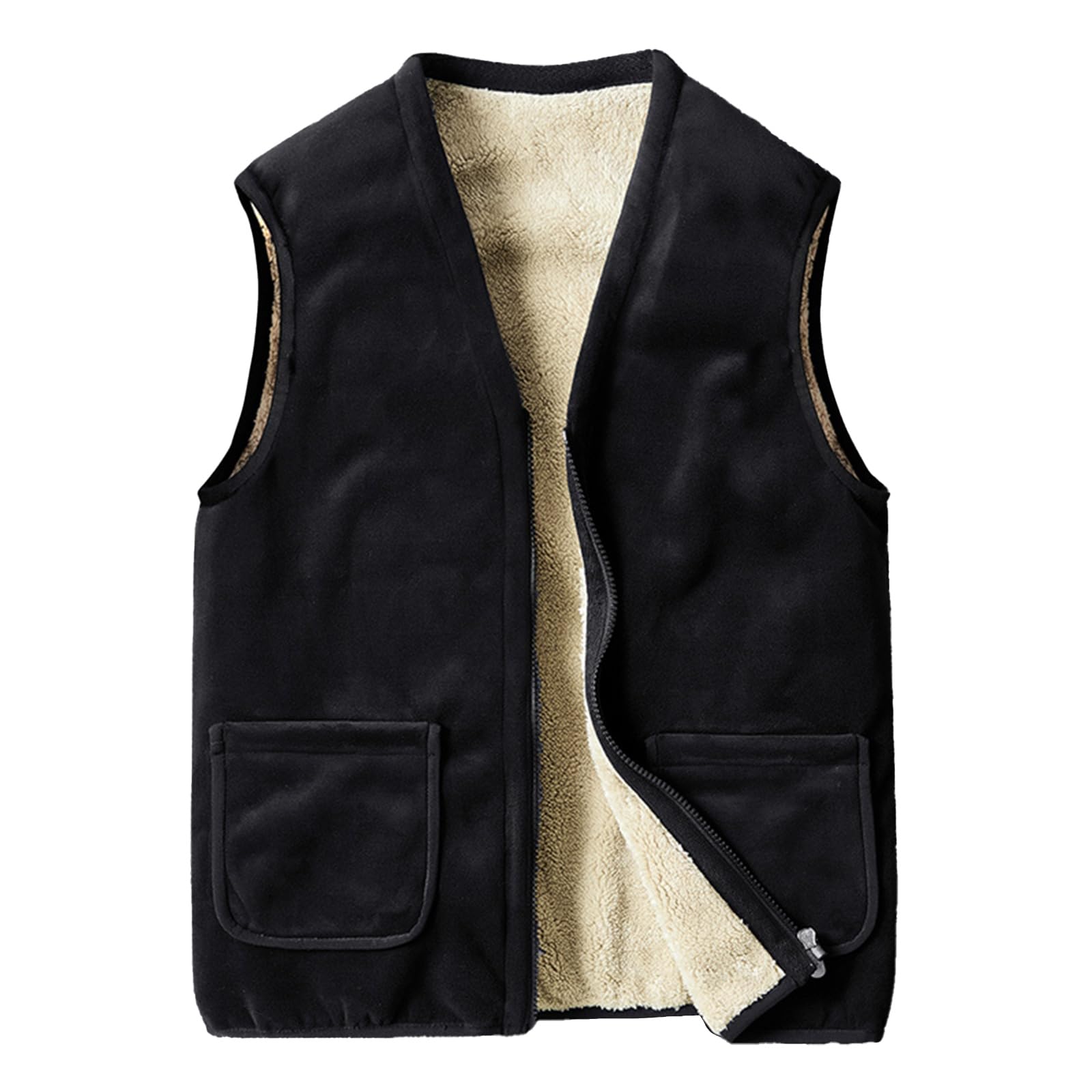 

Manatsulife Boa Fleece Perfect for Warm and Outdoor MJ2019 Men s Vest, Full-Zip, V-Neck, Lightweight, Brushed-Lined, Father s Day, Winter, Hiking, чёрный