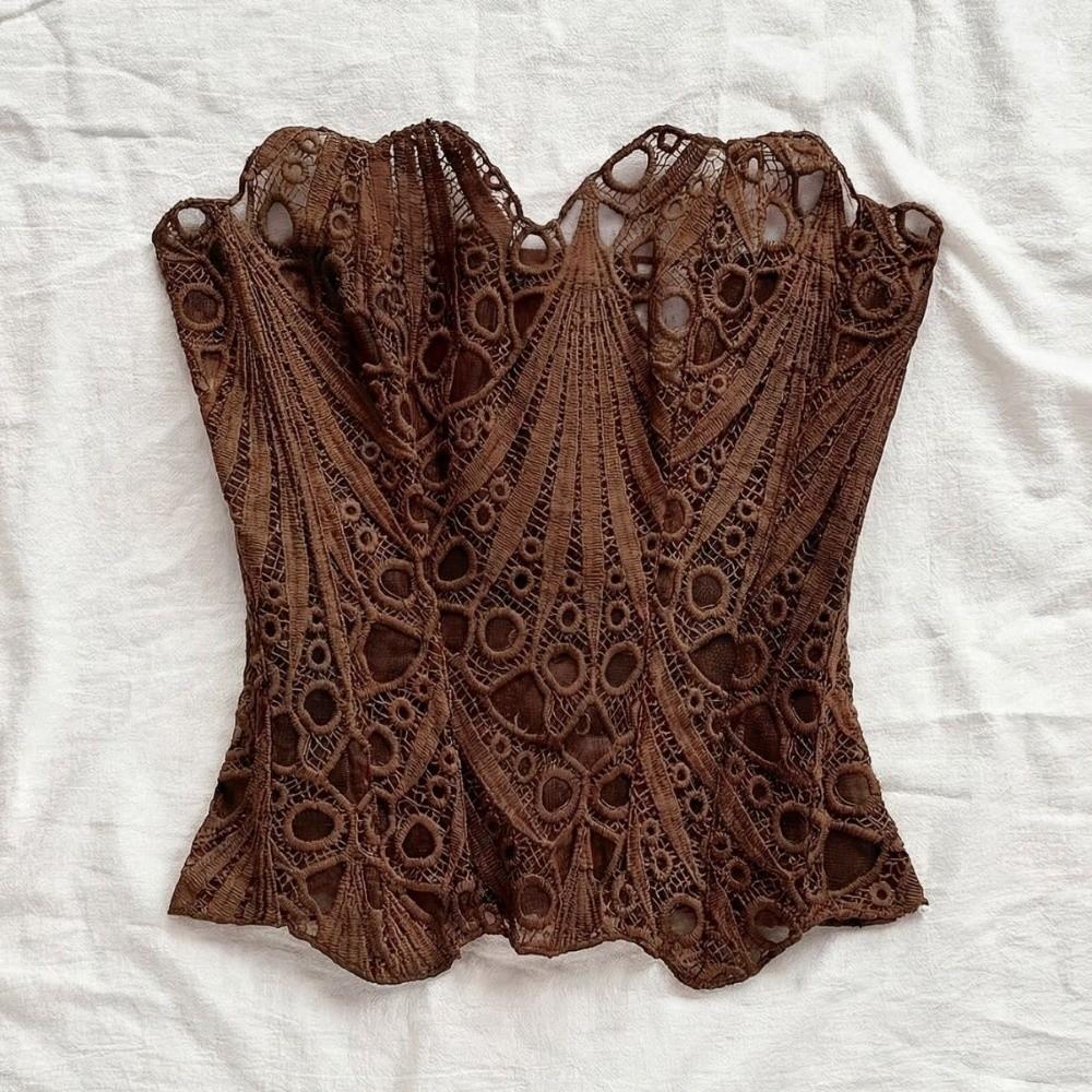 Irregular Hem Hollow Out Corset Top Fishbone Women Underwear Breathable Lace Corset Women’s Wear