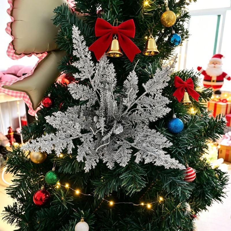 Glitzerzweige 40cm Weihnachtsdekorationen, künstliche Kiefernadeln Goldstaub Blatt Zypresse Kiefernblätter Goldstaub Weihnachtsbaumzweige