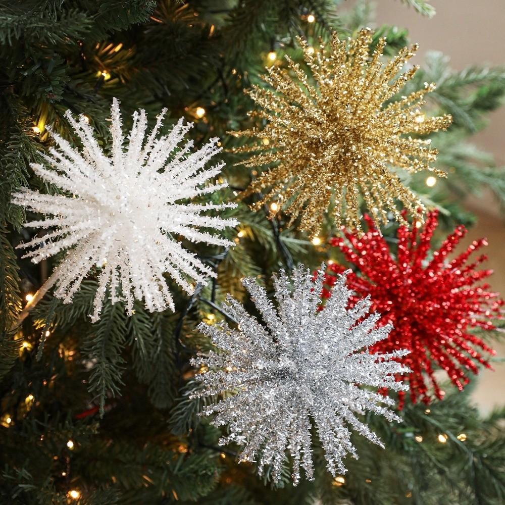 Plastic Christmas Artificial Flowers Glitter 45cm Glitter Fake Flower DIY Simulated Xmas Decorative Flowers New Year