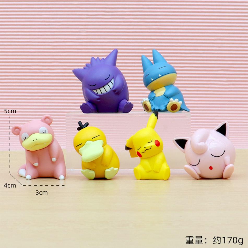 Model Pokemon Figure Sleep Series 6pcs/set Pikachu Gengar Jigglypuff Slowpoke Gonbe Psyduck Sleep Version Figure PVC Toys/gifts