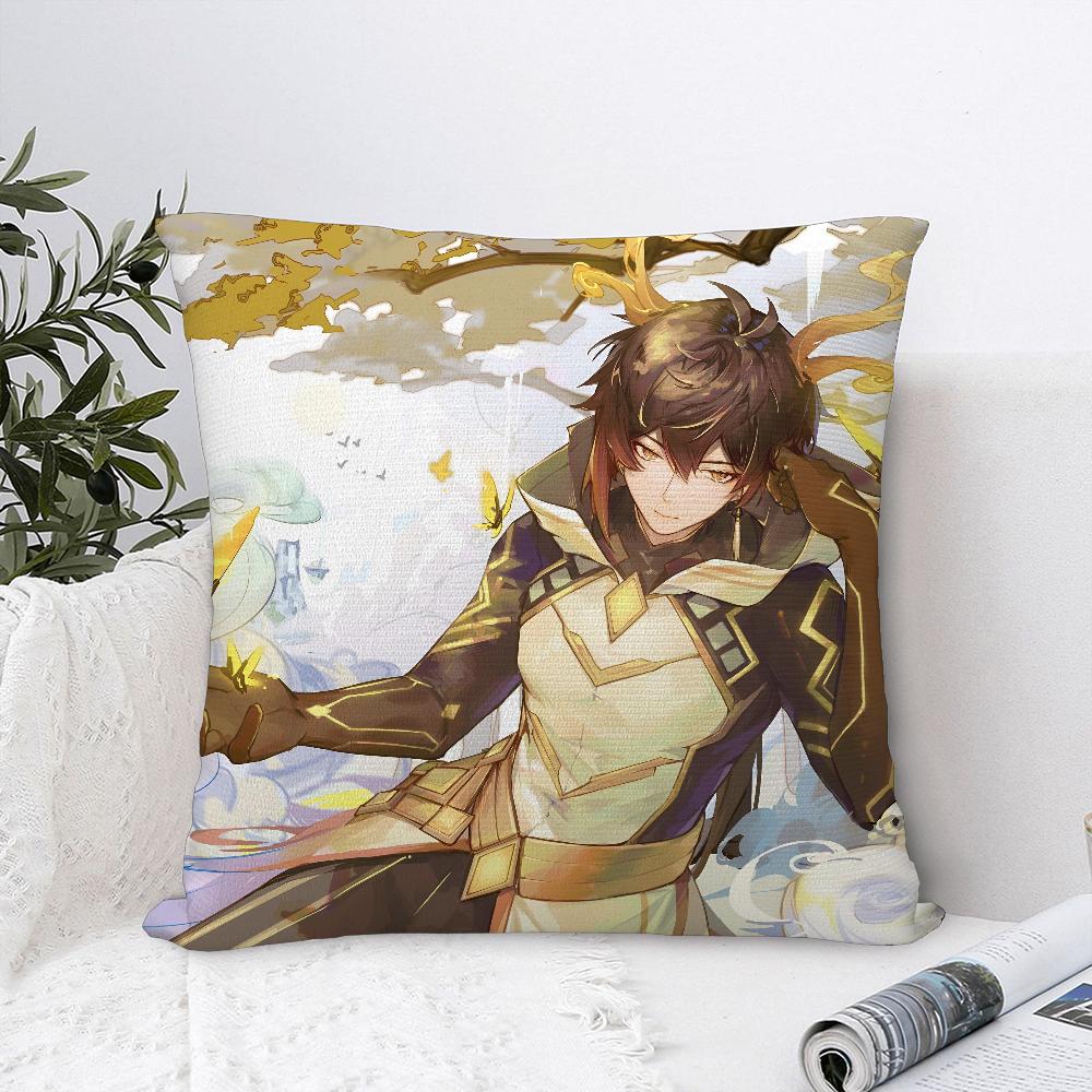 Zhongli Genshin Impact Pillow Case Sofa Decorative Home Double-Sided Printing Short Plush Cushion Cover Throw Pillow Cover