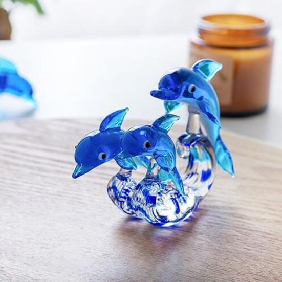 Dolphin Statue Clear Vivid Colorful Lovely Small Animal Glass Miniature Home Decoration