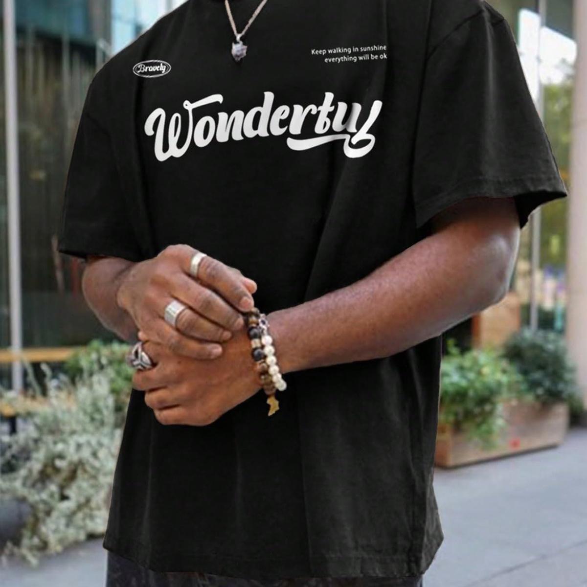 

Men s Inspirational Wonderful Graphic Tee, Minimalist Script & Quote Streetwear Oversized T-Shirt L чёрный