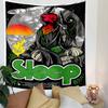 A hooded figure with a fiery face, machinery, and a sunset backdrop. Patterned tapestry for bedroom and living room home decor