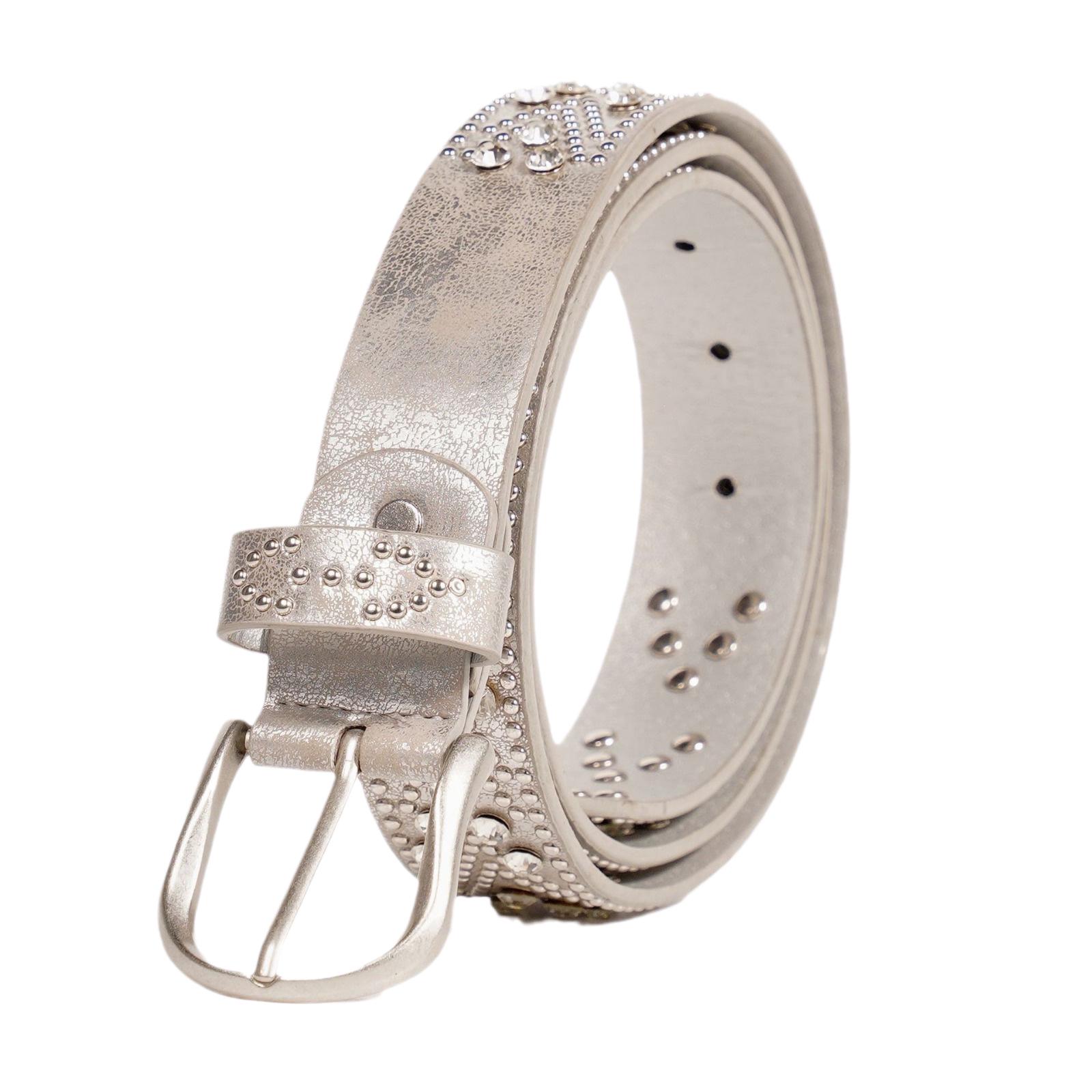Элегантный женский кожаный ремень со стразами - Универсальный корейский стиль, подчеркивающий талию 100 cm серебряный