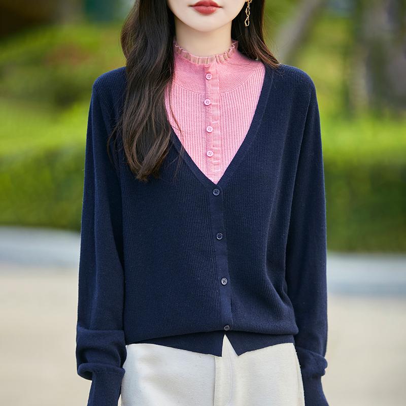 Dámský kašmírový svetr Qinghe kašmír 50% hedvábí 50% vlna podzimní a zimní kašmírový kardigan měkký a teplý