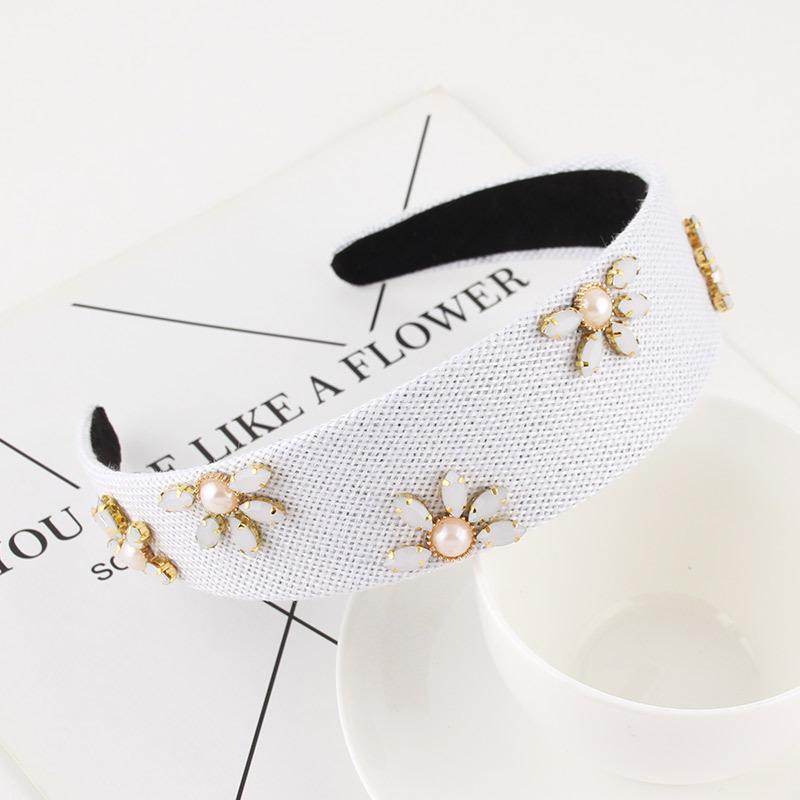 Ladies Fashion Flower Pearl Rhinestone Headband Wide Hairhoop Hair Accessories for Women Elegant Hair Jewelry Tiara Hairbands