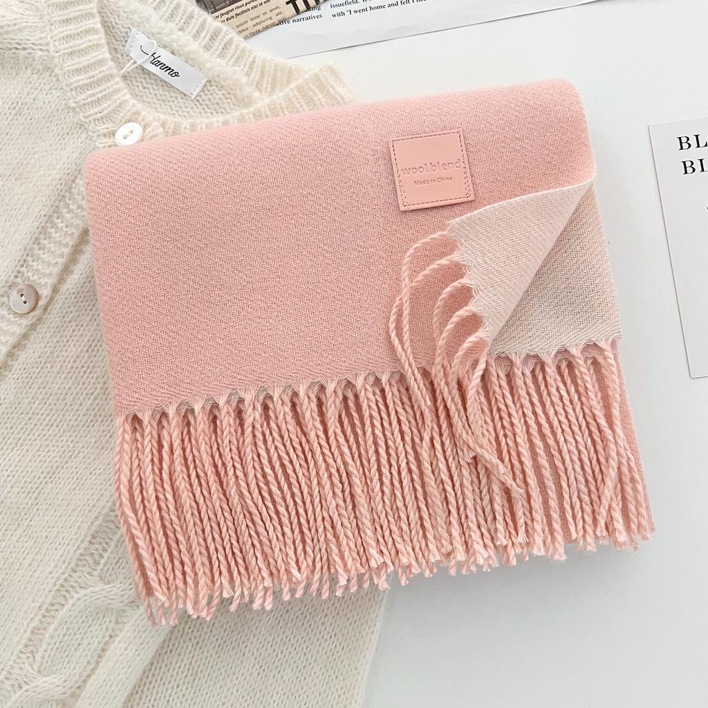 Solid color wool scarf shawl women's autumn and winter senior sense versatile fringed warm scarf couple student